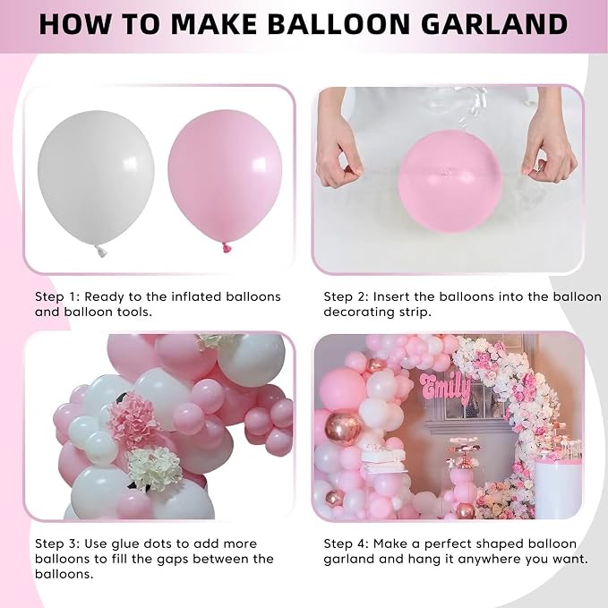 Macaron Pink and White Balloon Arch Kit, Pastel Pink and White Balloon Garland Kit, Latex Balloons Different Sizes 18/12/10/5 inch for Wedding Bridal Shower Baby Shower Party Decorations