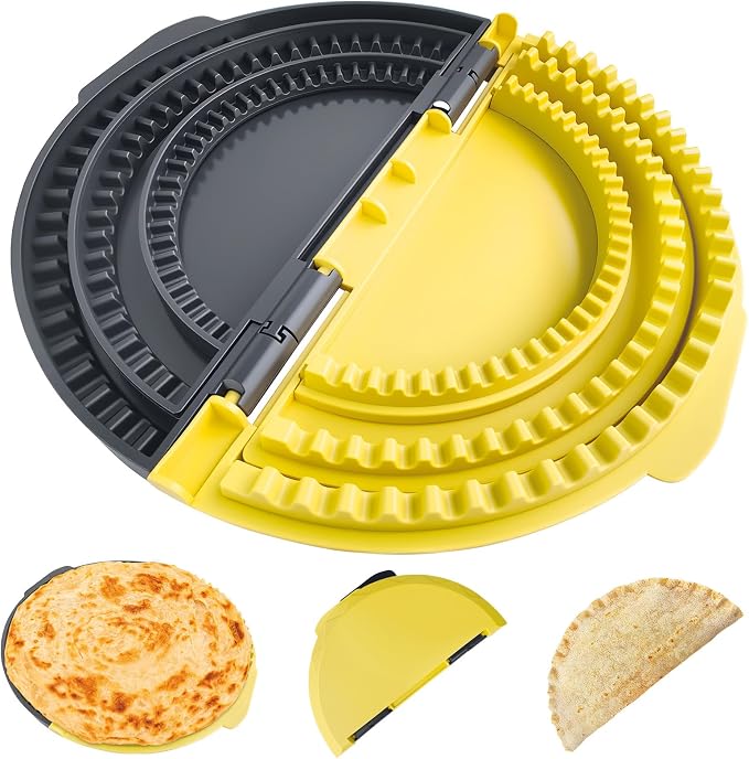 Tortilla Crimper and Sealer, 3-in-1 Multi-Size Pastry Crimper for Pie Crust, Empanada, Quesadilla, Tacos, Hand Pie Maker - 10”, 8”, 6” Molds | BPA-Free, Detachable, Dishwasher Safe Kitchen Gadget