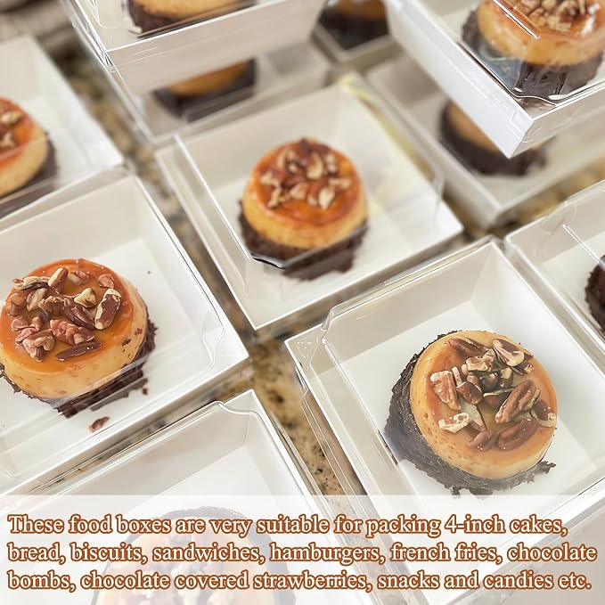BUIYLV 50 Pack Charcuterie Boxes with Clear Lids, 4 Inches White Dessert Boxes To Go Disposable Mini Charcuterie Boxes for Cookie, Sandwich, Strawberry, Cupcake, Macaron, Cake Slice