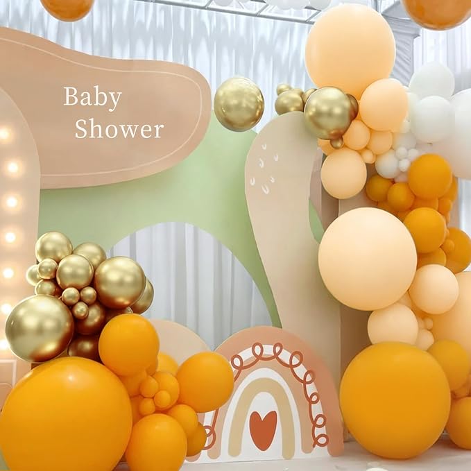 MEBAY Orange White Nude Gold Balloon Arch Kit, 166Pcs Dusty Orange White Sand Metallic Gold and Nude Balloons for Birthday Party Baby Shower Bridal Shower Wedding Decorations