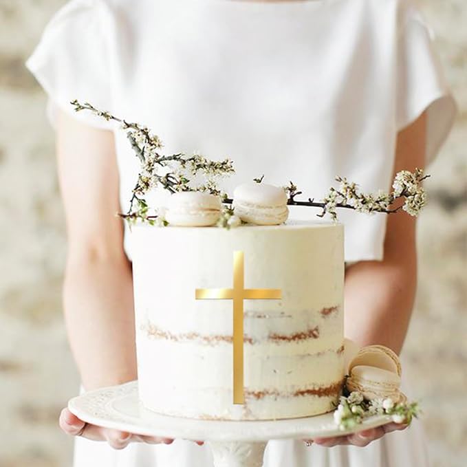 Rsstarxi 10 Pack Acrylic Cross Cake Topper Christian Baptism God Bless Cake Pick for First Communion Theme Baby Shower Birthday Party Cake Decorations Supplies Gold