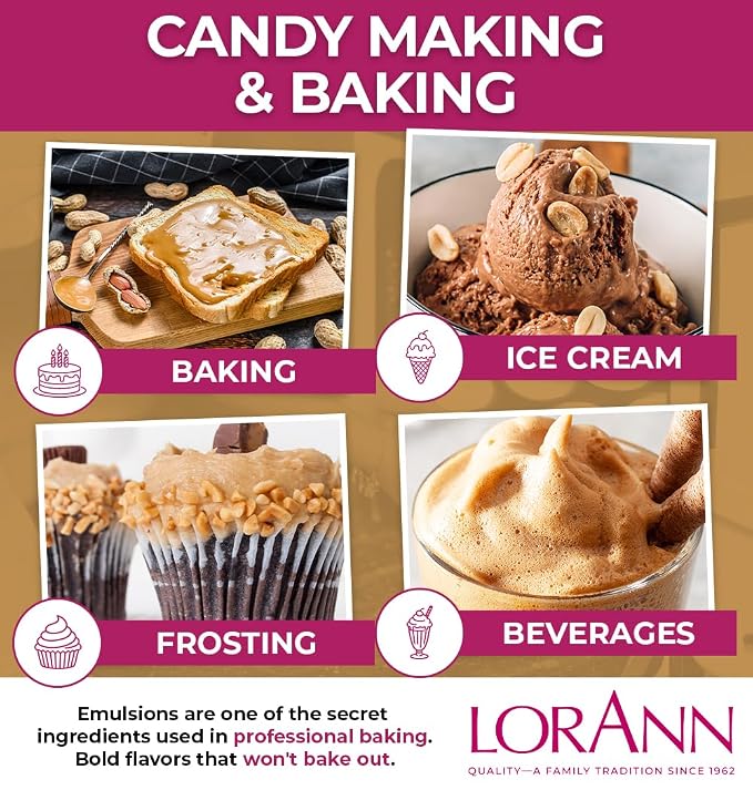Lorann Oils Peanut Butter Bakery Emulsion: Realistic Peanut Butter Flavor Without Nuts, Perfect for Elevating Peanut Butter notes in Baked Goods, Gluten-Free, Keto-Friendly, 4 Oz