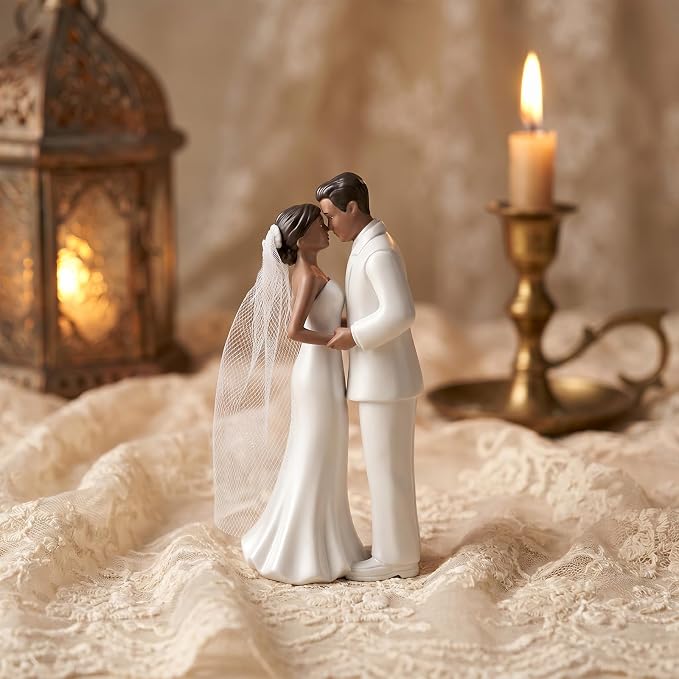 Wedding Cake Topper, 4.3" Bride and Groom Figurine (Black) | Novios Para Pastel Elegant Couple Figurine for Anniversary Wedding Decor