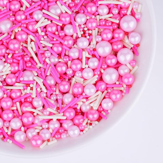 Pink Sprinkles for Cake Decorating 4.6 oz Pink Pearl Jimmies Nonpareils Sprinkles for Baking, Cupcake, Ice Cream, Candy, Cookie Decorations Princess Bridal Shower Wedding Party