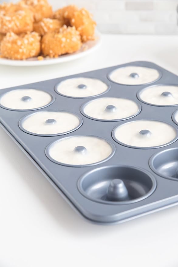 Fox Run Non-Stick Mini Donut Pan, 12-Cavity Mini Donut Mold, Makes 2" Bite Sized Donuts
