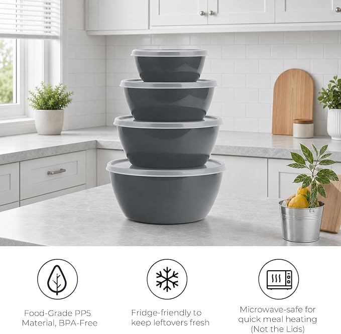 ZHANG XIAO QUAN SINCE 1628 Food Storage Containers Set of 4, PP5 Plastic Fresh-Keeping Container BPA Free, Airtight Lids, Microwave and Freezer Safe, GREY