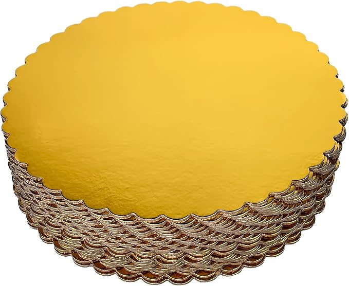 CHERRY 25-Pack 12 inch Sturdy Round Cake Boards, Gold Cardboard Cake Circles plate Scalloped Base,Pack of 25