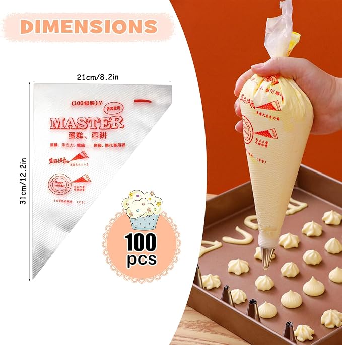 SelfTek 100Pcs Disposable Icing Piping Pastry Bags, Frosting Bag Cake Cupcake Cookies Decorating Bags for Icing and Frosting