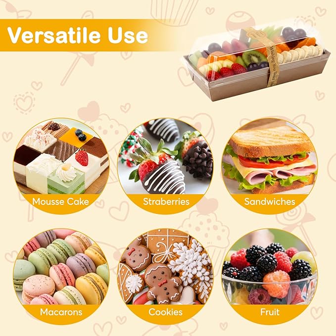 OAMCEG 7.5x3.3 Inch Small Charcuterie Boxes with Clear Lids,100Pcs Mini Bakery Containers,Disposable To Go Food Paper Boxes for Sandwich, Cookie, Pastry, Cake Slice (Brown)