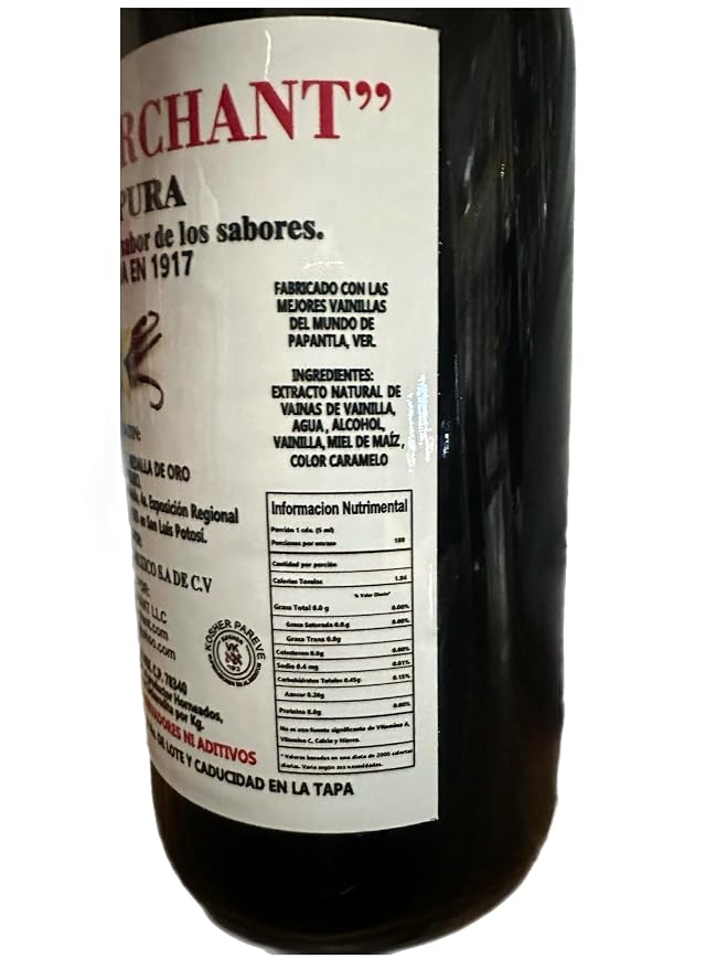 Border Merchant Vainilla Pura Mexicana Authentic Mexican Pure Vanilla Extract Glass Bottle 31oz