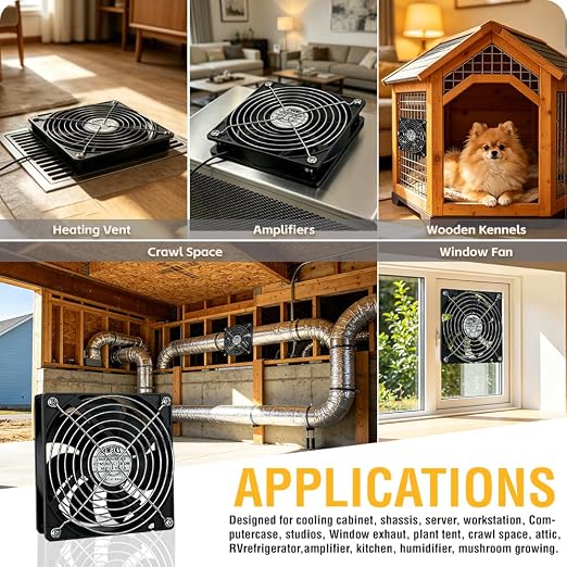 Dual Ball 120mm x 25mm AC Plug Cooling Fan with Smart LED Temperature & Speed Controller, High Airflow DC 12V Fans for AV Cabinet, Server Rack, Chassis, Workstation DIY