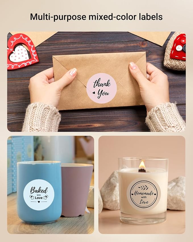Phomemo 2 Inch Round Thermal Labels,5 Color Self-Adhesive Stickers for M110/M100/M220/M108/M221 Label Makers,50x50mm Circle Sticker Labels for Small Business,Baking, Candle, Logo, Canning,140pcs/Roll