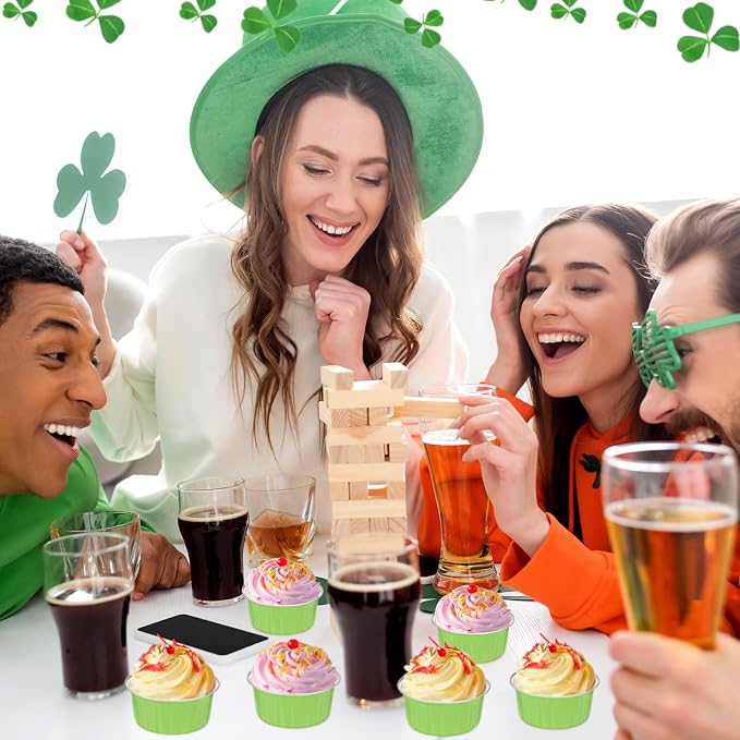 200 Pack Aluminum Foil Cupcake Liners with Lids, 5 oz Round Baking Cup, Disposable Ramekin Container for Graduation Wedding Independence Day Party(Green,Plain)