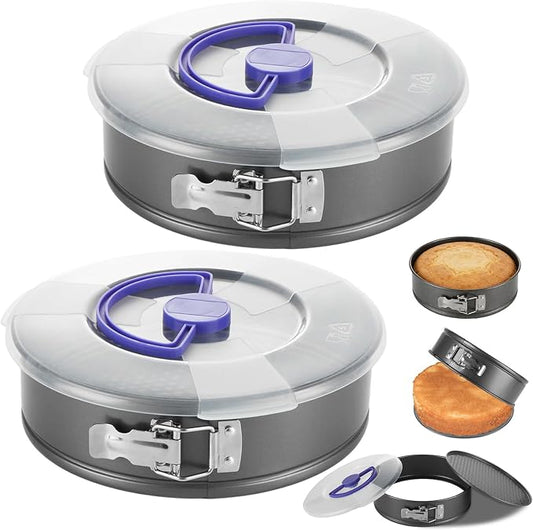 Acrux7 2 Pack 9 Inch Springform Cheesecake Pans with Removable Bottom, Latch and Lids, Round Nonstick Carbon Steel Cheese Cake Pan, Easy Release Spring Form Pan Bakeware for Baking, Oven Safe
