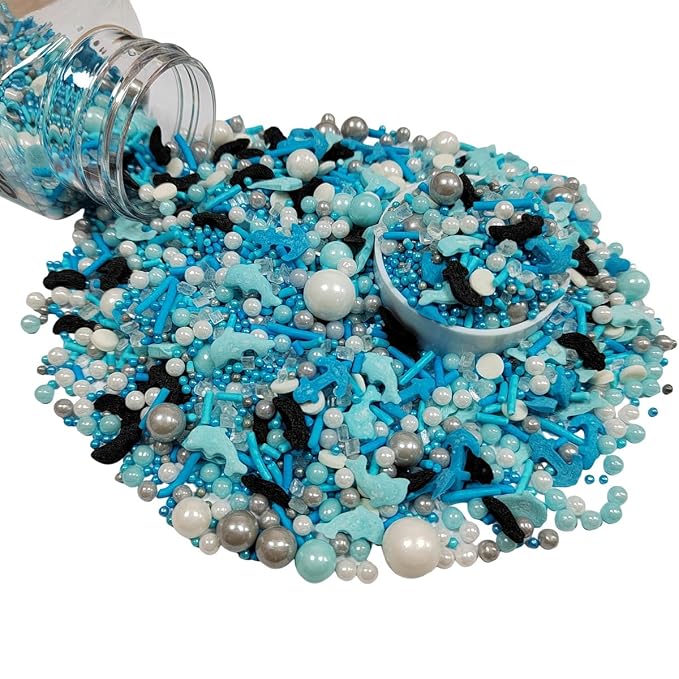 Ocean Sprinkles for Cake Decorating, Under the Sea Cake Decorations, Edible Dolphin Anchor Fish Pearl Sugar Sprinkle for Baking Cupcake Toppers Cookie Decorations Sea Theme Birthday Party Supplies