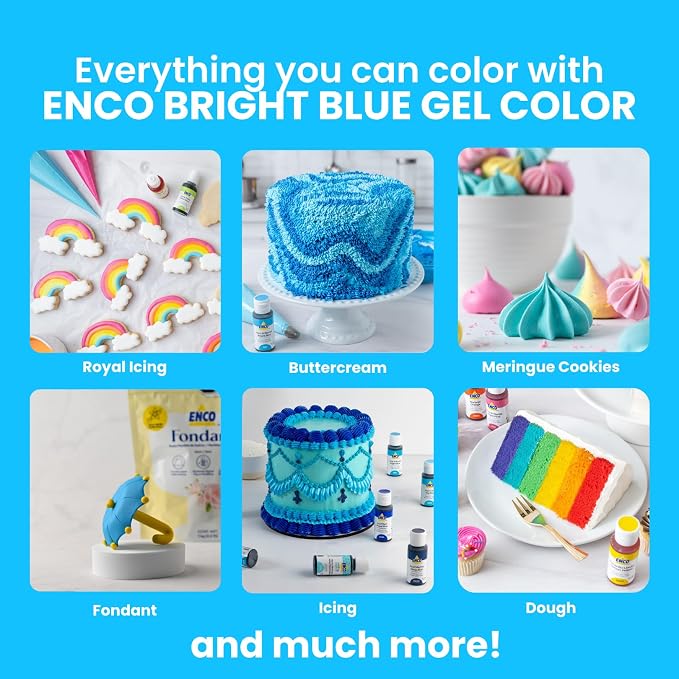 ENCO Food Coloring Gel Bright Blue 1.41 oz (40g) Concentrated, Vegan