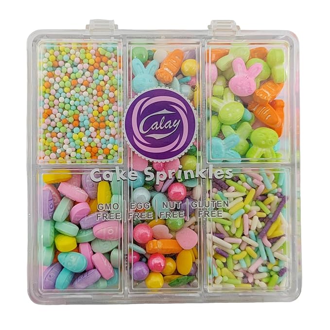 Easter Sprinkles for Cake Decorating, Spring Rainbow Sprinkles, Edible Bunny Carrot Sprinkle with Easter Egg Jimmies Nonpareils Sugar Pearl Mix for Baking Cookies Ice Cream Topping Cake Cupcake Toppers