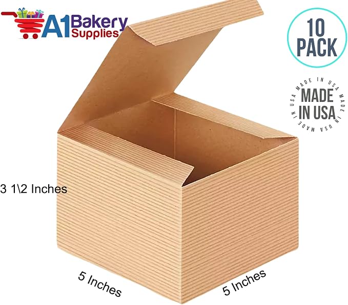 A1 Bakery Supplies Preimer High Kraft Pinstripe Brown Treat Gift Boxes (5 In X 5 In X 3.5 In 10 pk)