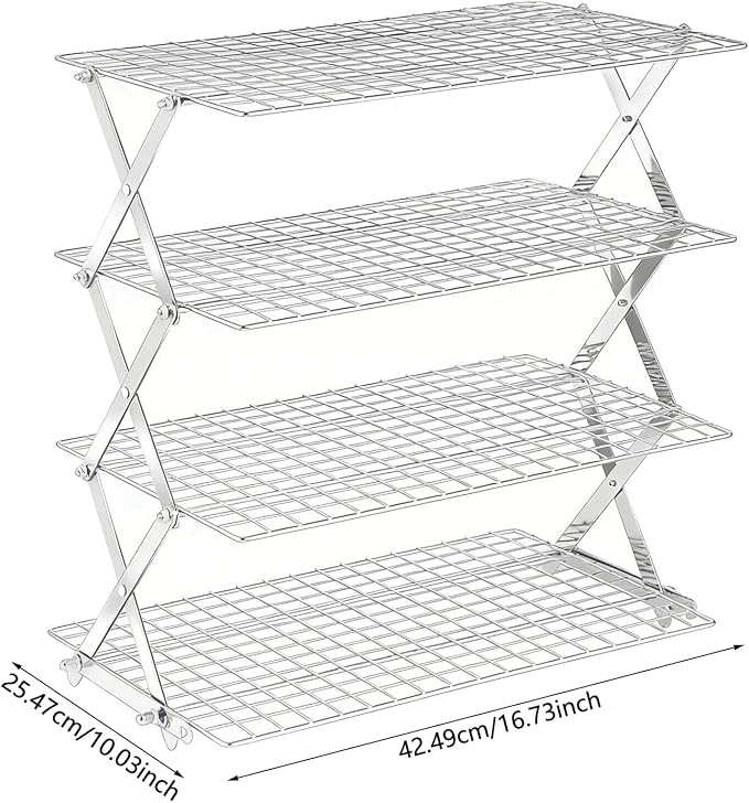 4 Tier Collapsible Cooling Rack Adjustable ＆ Stackable Baking Rack Wire Cooling Rack for Cookies Bread Baking