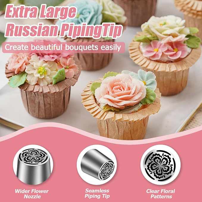 Jiozermi Extra Large Russian Piping Tip, Stainless Steel Flower Frosting Tip Icing Nozzle Floral Icing Nozzle for Birthday Cake Cupcake Decorating Frosting, Cream Baking Cookie DIY, SL45