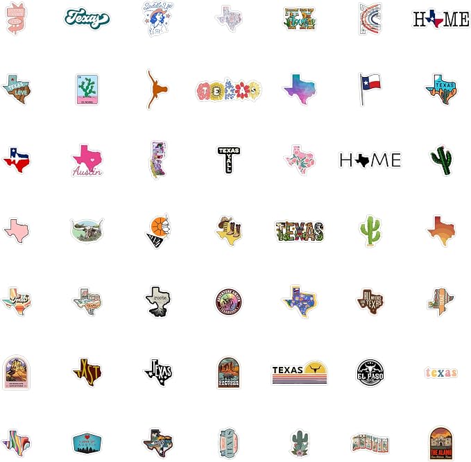 100Pcs Texas Stickers for Water Bottle and Laptop - Texas Party Supplies & Decorations, Austin and Houston Stickers Waterproof Vinyl Decals, Gifts for Women & Men