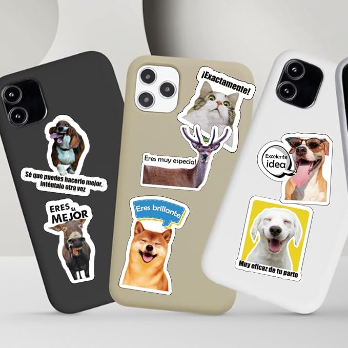 Funny Spanish Cat & Dog Meme Stickers, Waterproof Vinyl Animal Decals for Water Bottles & Laptops, Hilarious Spanish Teacher Supplies & Student Gifts
