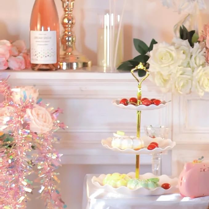 5 Pcs Cake Stand Set with 2 Tier Holders & 3 Appetizer Trays for Party | Food safe PP material,Easy to assemble,suitable for various events,weddings, birthday parties, Christmas parties, etc