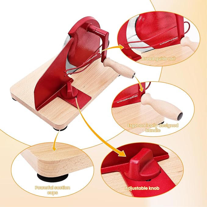 Stainless Steel Bread Slicer, Manual Sourdough Bread Cutter with Hand Crank and Adjustable Thickness, Bread Slicing Tool for Homemade Loaves, Toast, Bagels and Bakery Use