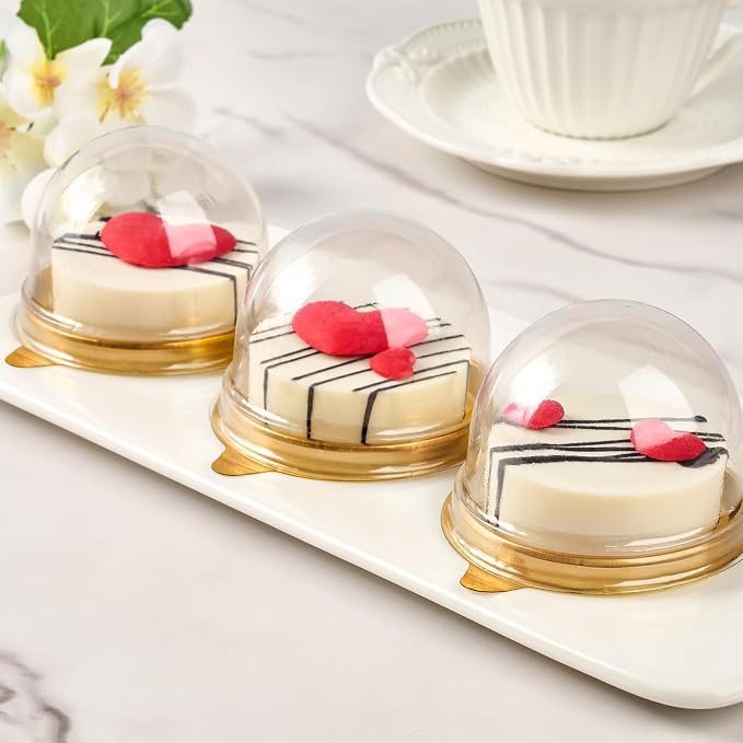 TOFLEN 100Pcs Mini Cake Containers with Clear Dome Lids for Mini Desserts Cupcake, Cheesecake, Cocoa Bomb, Strawberry, Mooncake