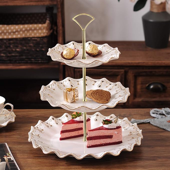 3 Tier 14" Heavy Metal Cake Stand Holder Fruit Plate Stand Fitting Hardware Rod Golden Fan