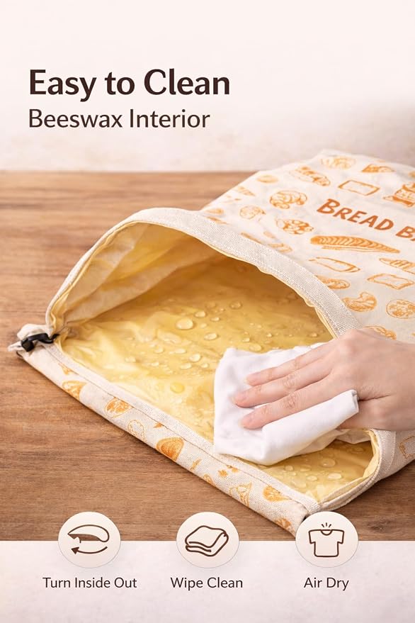 Banneton Bread Proofing Basket 9 Inch Round with Linen Liner & 16x13 XL Reusable Beeswax Bread Bag – Sourdough Proofing Basket, Banneton Basket, Large Bread Storage Bag