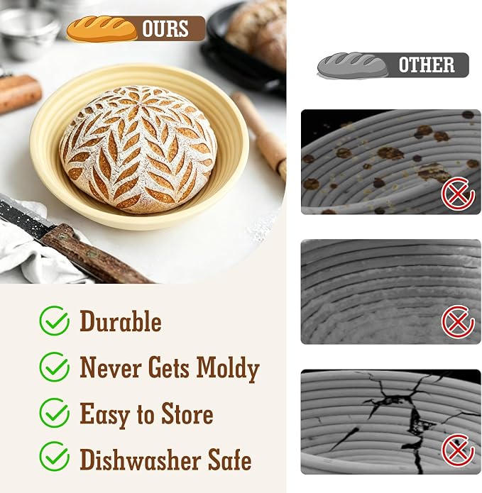 4PCS Silicone Banneton Bread Proofing Baskets, 9" Collapsible Round Sourdough Bread Baking Supplies, Non-Stick Dough Proofing Bowl Containers, Oven & Dishwasher Safe, BPA Free