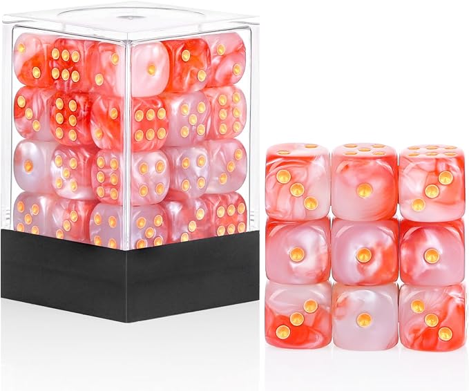 36 of Pack 12MM 6 Sided MINI Dice Set,Two Colours D6 Game Dice Set, 6 Sided Standard Dices for Yahtzee, Bunco or Teaching Math,with Portable Plastic Box(Red White)