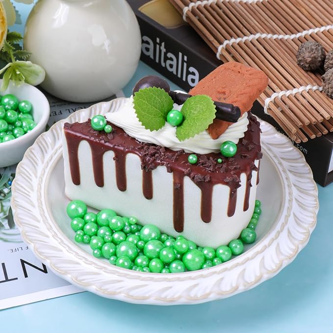 Green Pearl Sprinkles for Cake Decorating, 130g/4.6oz Edible Pearl Sprinkles, Baking Cupcakes, Donuts, Macarons Toppings