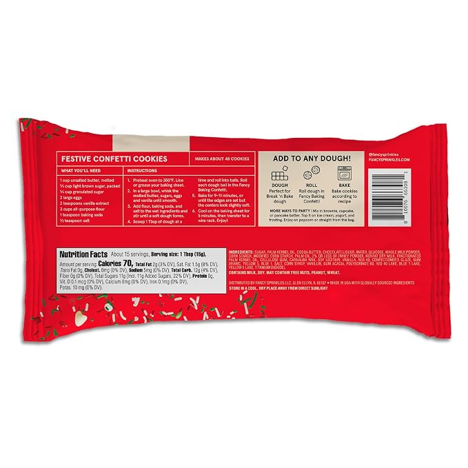 Fancy Sprinkles Holiday Baking Confetti | Candy-Coated Morsels & Christmas Tree Shaped Confetti Pieces | Christmas Cookie Mix-In & Chocolate Chip Alternative | Holiday Baking | 8 oz (2 Pack)