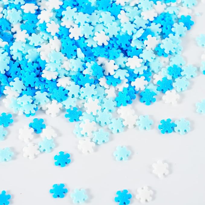 Snowflake Sprinkles - 7 oz Christmas Sprinkles - Blue & White confetti - Bulk Winter Sprinkle Mix for Decorating - Great for Baking Cookies, Cakes, Cupcakes, and Holiday Parties