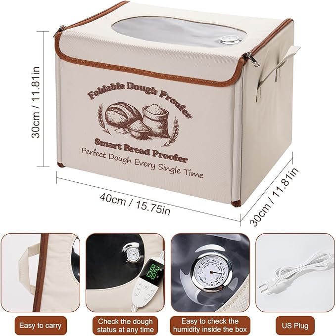 Foldable Dough Proofer Box with 70-130℉ Temp Control & 12H Timer, Proofing Box for Sourdough, Bread Baking, Pizza, Yogurt, Kombucha, Space-Saving & 5-Layer Fabric
