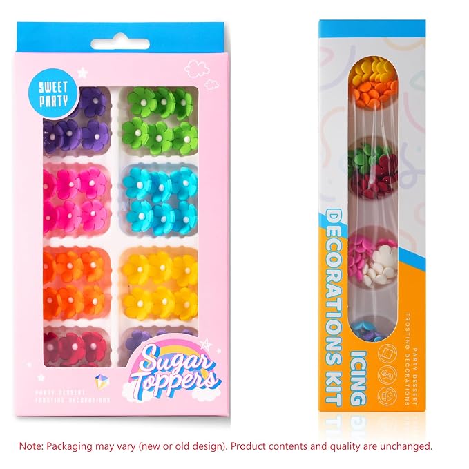 Edible Flowers Cake Decorations 48 Count Blossoms Royal Icing Decorations Daisy Sugar Wedding Flowers for Baking Cupcakes Ice Cream Waffles Cookies Birthday Cake