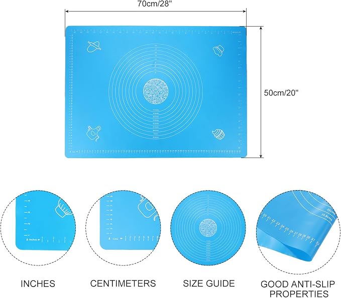 uxcell Silicone Baking Mat, 20 x 28 Inch Non Stick Pastry Mat Sheet, Counter Mat Reusable Oven Baking Mat for Pastry Rolling Dough with Measurements, Sky Blue