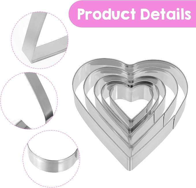 Heart Cookie Cutter,10 Pcs Stainless Steel Heart Shaped Cookie Cutter,Sandwich Cutters for Lunch Lover Wedding Present for Sandwiches Biscuit (3.3 2.6 2.0 1.5 1.1in)