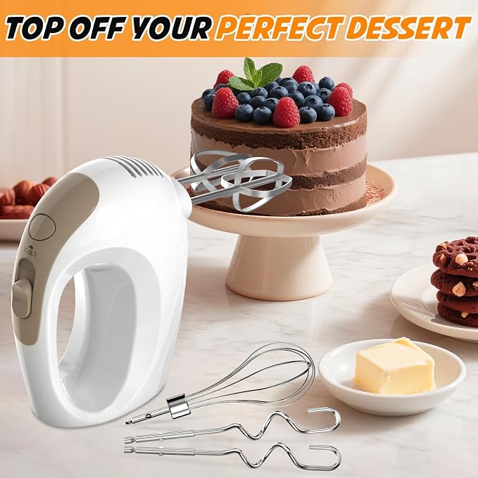 Handmixer Electric Handheld - 5 Speed Portable Kitchen Mixer Electric with 5 Stainless Steel Accessories Whisk, Food Beater for Whipping Mixing Cookies