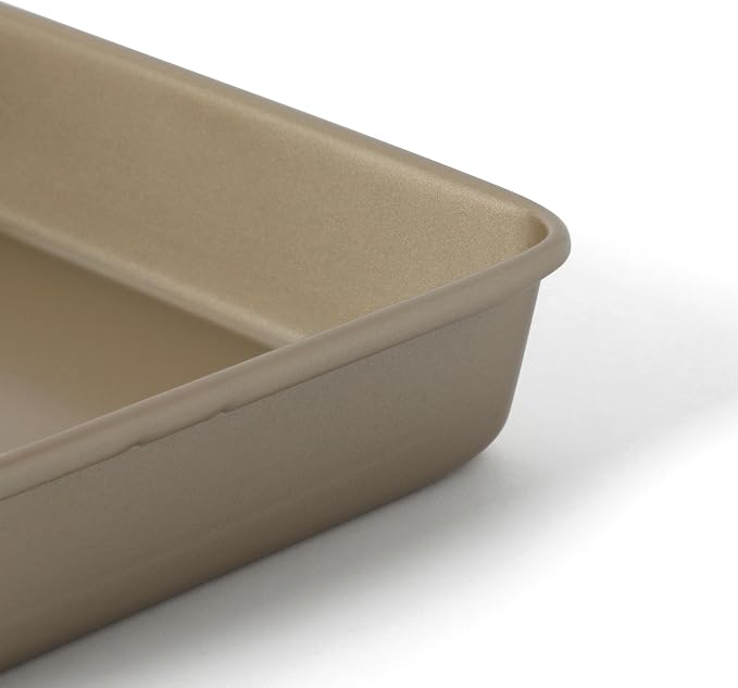 Martha Stewart Gallen 9 Inch Square Nonstick Carbon Steel Cake Pan – Champagne, Durable Bakeware for Even Baking and Easy Release