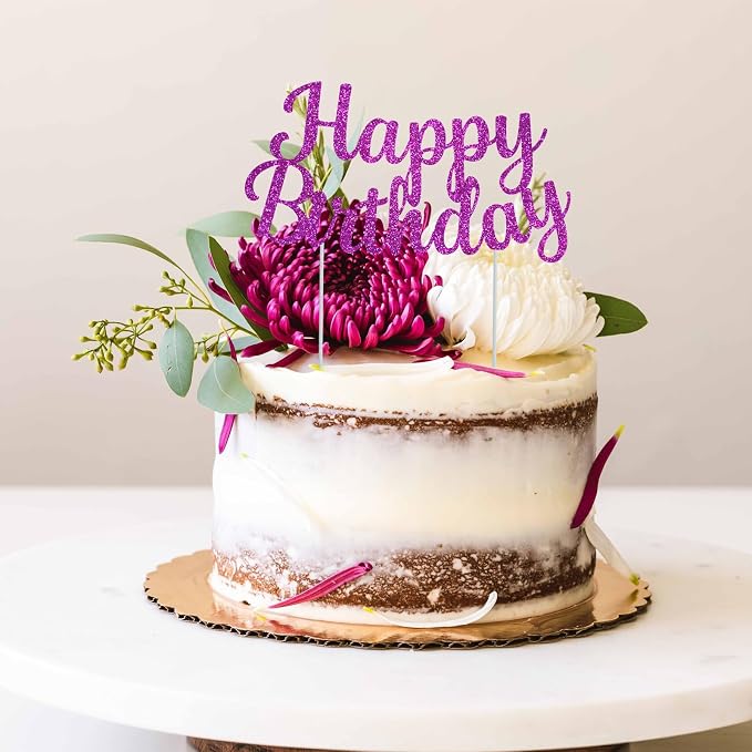 BEISHIDA Purple happy birthday Cake Topper, Happy Birthday Cake Bunting Decor,Birthday Party Decoration Supplies，Photo Booth Props
