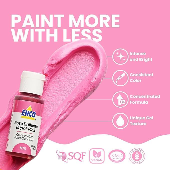 ENCO Food Coloring Gel Bright Pink 1.41 oz (40g) Concentrated, Vegan
