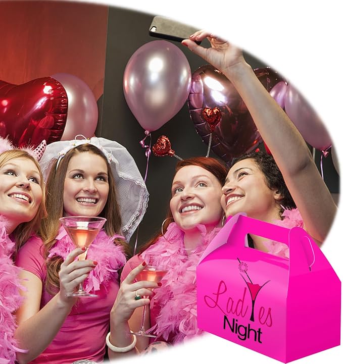 UnicoPak 30 Pack Hot Pink Party Favor Bag Boxes, Gable Gift Boxes with Handles for Candies, Treats, Goodies, Ideal for Girl Theme Birthday Party Bridal Shower Wedding Valentine's Day – 6.5x3.5x3.5 Inches