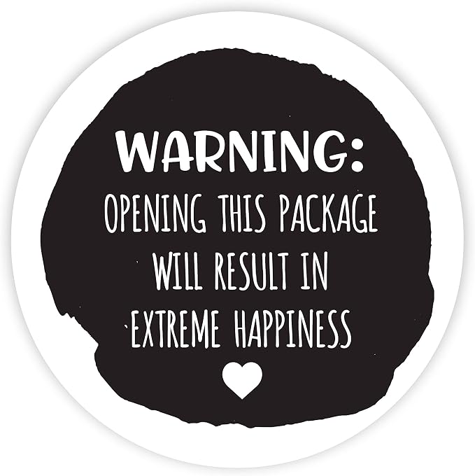 Andaz Press Round Small Business Sticker Labels 120-Pack, Warning: Opening This Package Will Result in Extreme Happiness, Packaging Stickers, Product Labels for Small Business Thank You Stickers