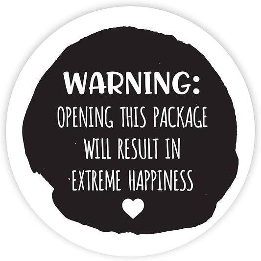 Andaz Press Round Small Business Sticker Labels 120-Pack, Warning: Opening This Package Will Result in Extreme Happiness, Packaging Stickers, Product Labels for Small Business Thank You Stickers