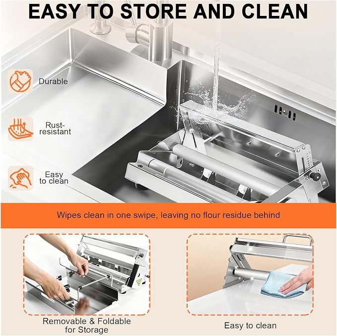 40.9''x22.8 Folding Dough Sheeter, Manual Dough Roller Machine, Thicknesses from 0 to 25 mm, Stainless Steel Hand Crank Dough Roller for Croissants, Pizza Pasta Pastry Fondant Type400