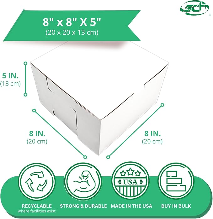 SCT White One-Piece Non-Window Bakery Boxes, 8 x 8 x 5, White, Paper, 100/Carton