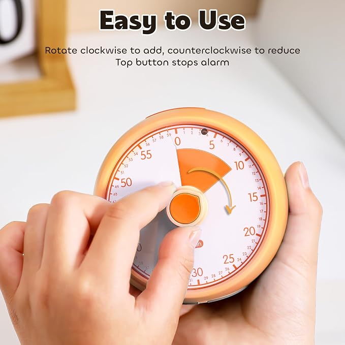 Visual Timer for Kids 60-Minute Countdown Timer with Optional Alarm, Focus Tool for ADHD & Autism, Time Management for Homework, Chores, Office, Kitchen, Teaching & Study Routines (Orange)